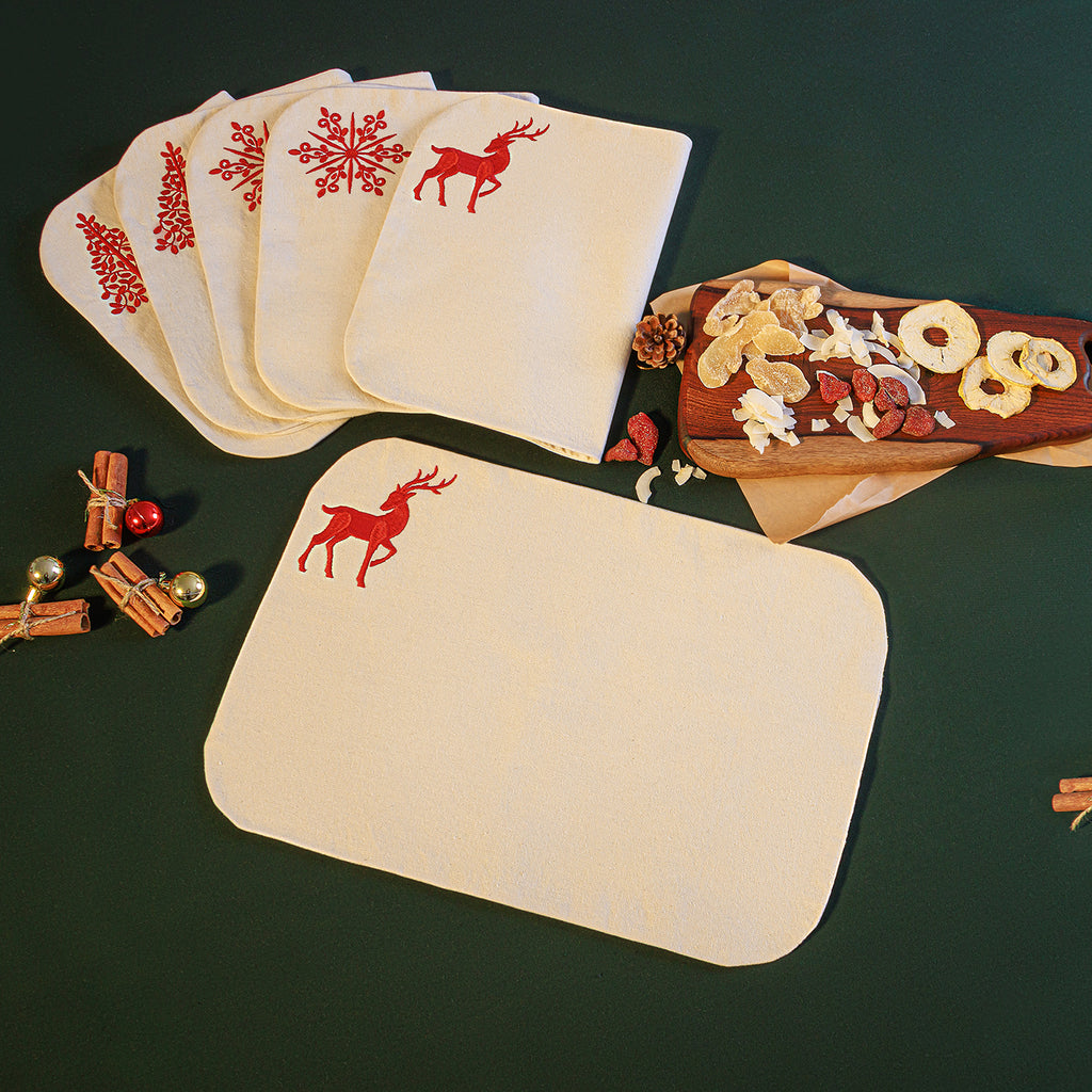 Deer, Tree, Snowflake Placemats Set