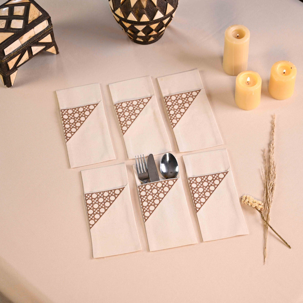 Wooden Cané Cutlery Holder Set