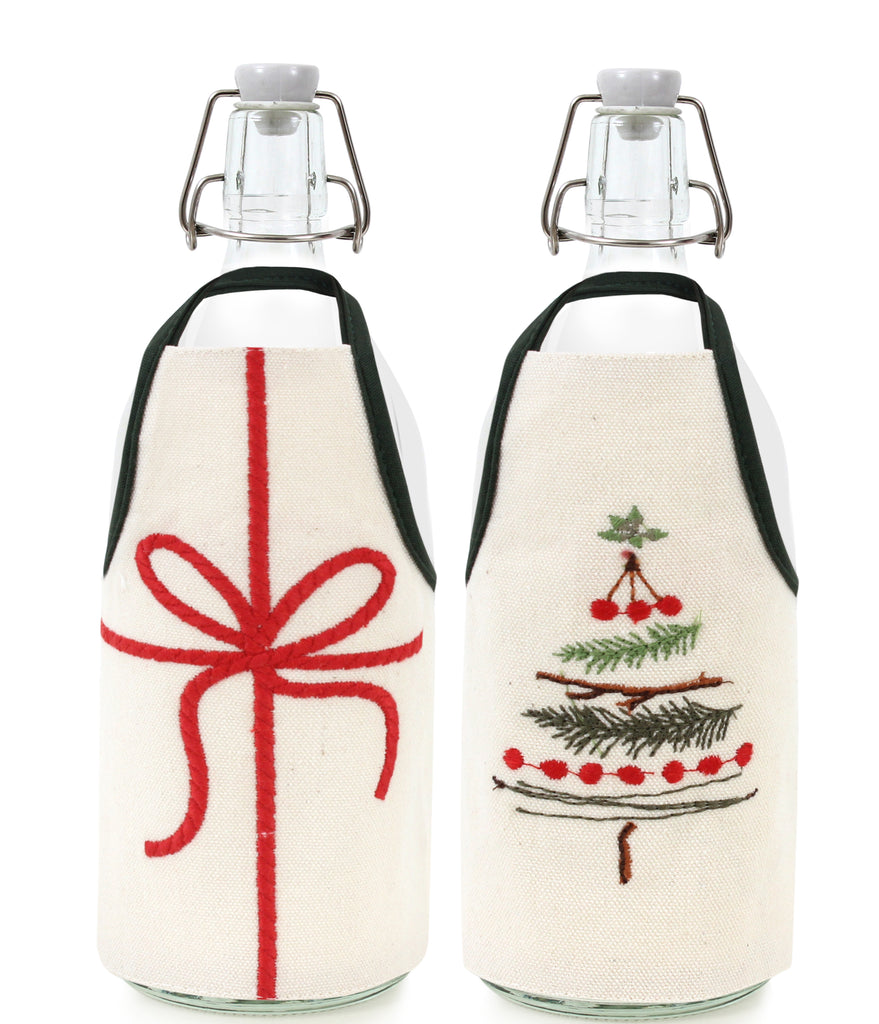 Ribbon &Tree Bottle Apron Set