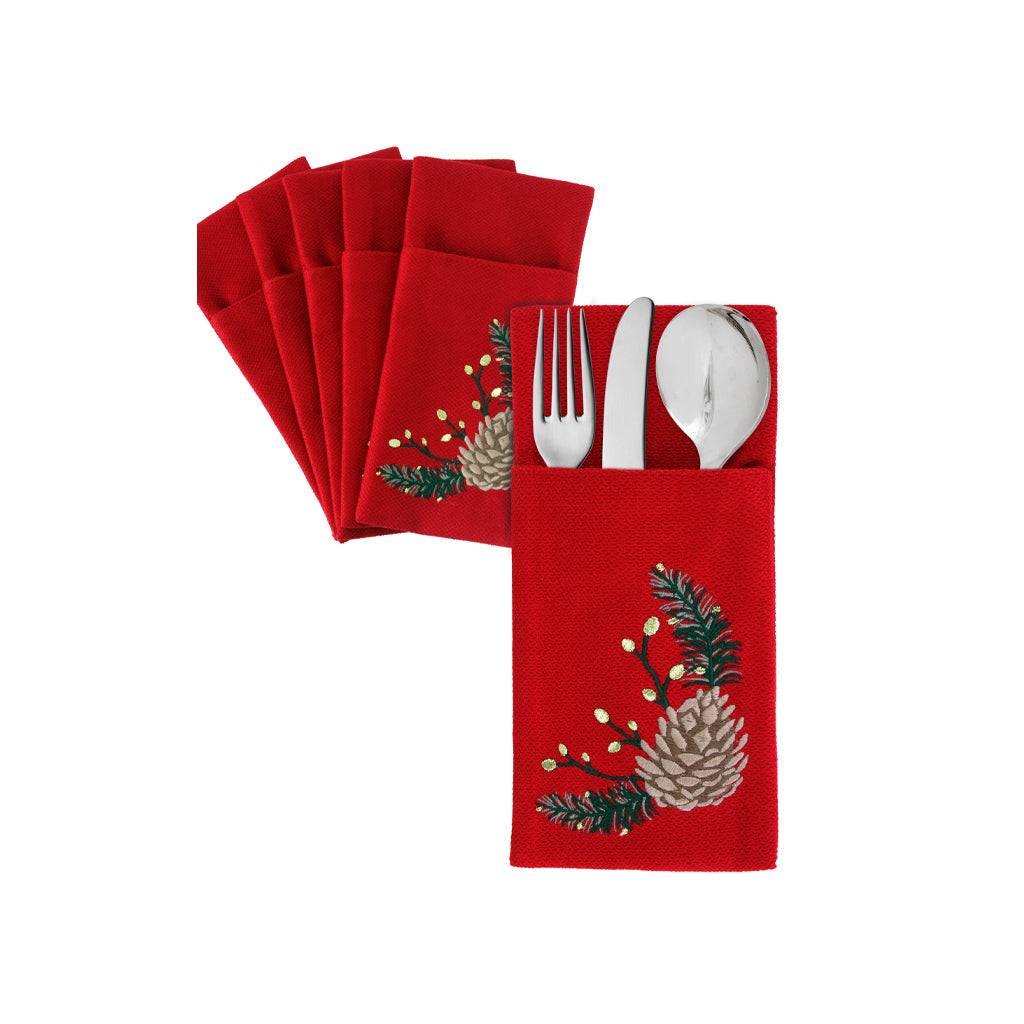 Pine Cone Velvet Cutlery Sleeves Set